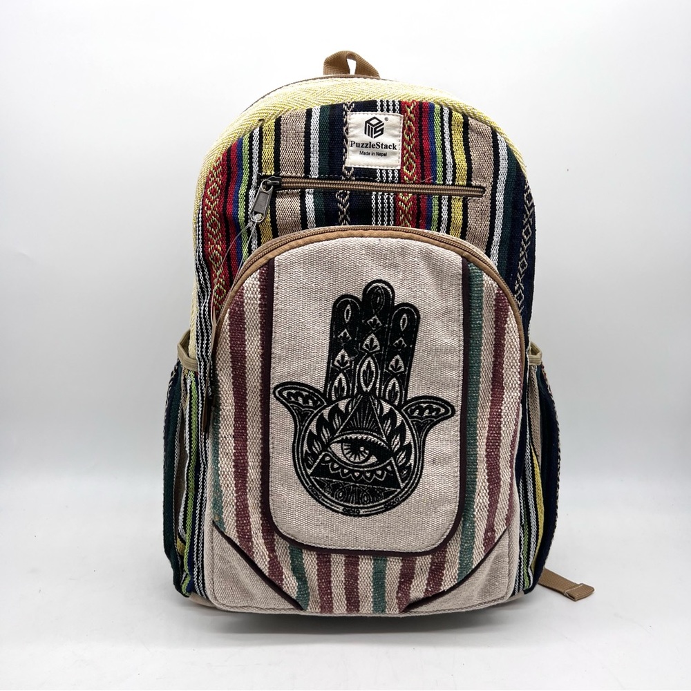 Hamsa Print Hemp Cotton Backpack